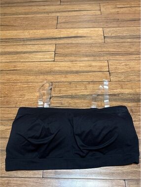 Truekind Women's Black Bandeau Bra Convertible with Clear Straps Size 4XL